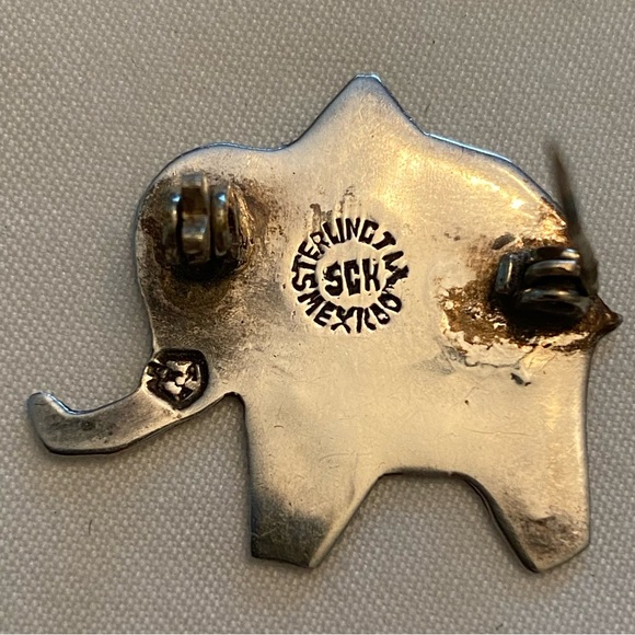 Vintage SCK Taxco Sterling Silver Abalone Elephant Pin Mexico Signed 1' x 1.16" - Picture 5 of 8